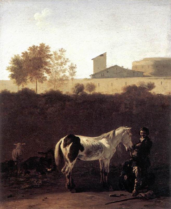 DUJARDIN, Karel Italian Landscape with Herdsman and a Piebald Horse sg China oil painting art